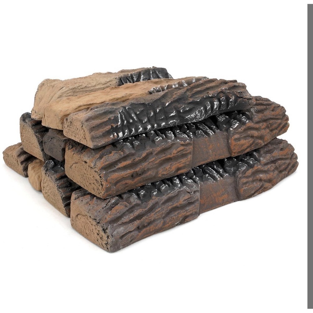 Stanbroil Large Ceramic Gas Logs, 10 Piece Set Of Decoration Ceramic Wood Logs